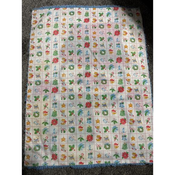 Vintage Latch Hook Snowman Plush Rug 26.5x20 wall hanger with Christmas print - Picture 2 of 2